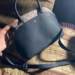 Brown and black cross over hand bag purse